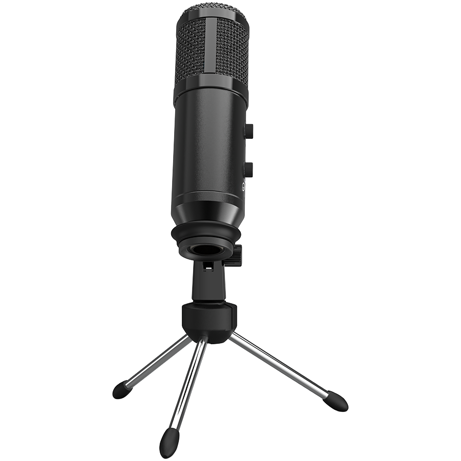 LORGAR Gaming Microphones, Whole balck color, USB condenser microphone with Volumn Knob & Echo Kob, including 1x Microphone, 1 x 2.5M USB Cable, 1 x Tripod Stand, 1 x User Manual, body size: Φ47.4*158.2*48.1mm, weight: 243.0g