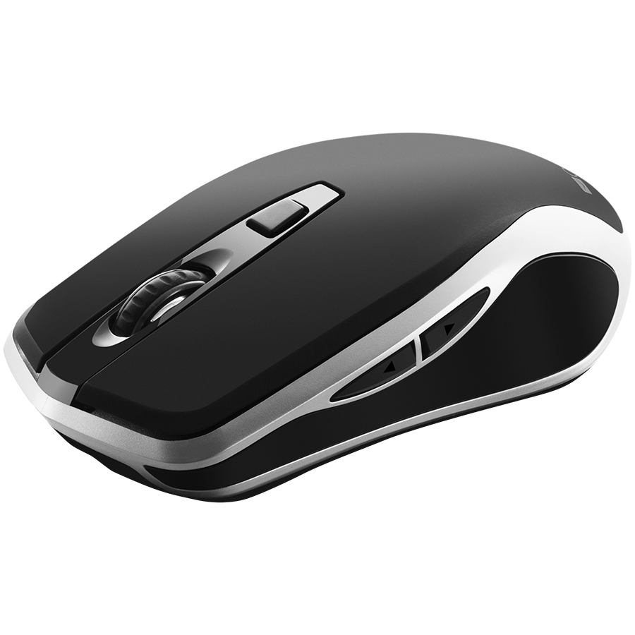 2.4GHz Wireless Rechargeable Mouse with Pixart sensor, 6keys, Silent switch for right/left keys,Add NTCDPI: 800/1200/1600, Max. usage 50 hours for one time full charged, 300mAh Li-poly battery, Black -Silver, cable length 0.6m, 121*70*39mm, 0.103kg
