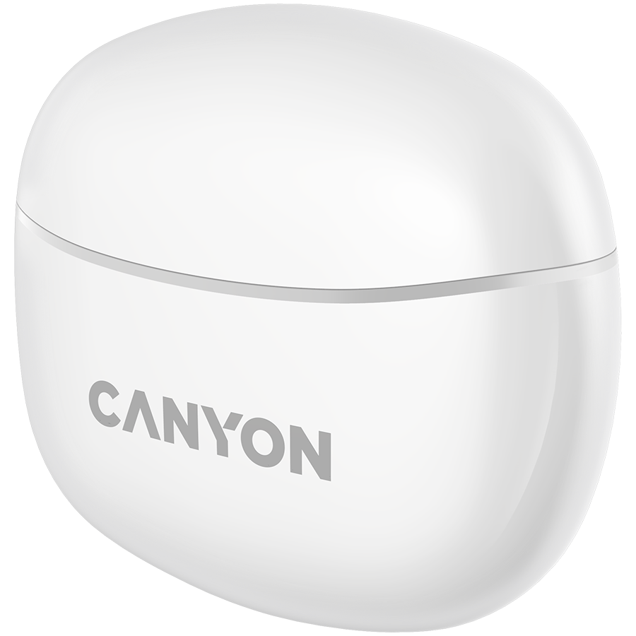 Canyon TWS-5 Bluetooth headset, with microphone, BT V5.3 JL 6983D4, Frequence Response:20Hz-20kHz, battery EarBud 40mAh*2+Charging Case 500mAh, type-C cable length 0.24m, size: 58.5*52.91*25.5mm, 0.036kg, White