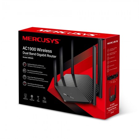 Mercusys AC1900 Wireless AC Gigabit Router, 600 Mbps at 2.4 GHz + 1300 Mbps at 5 GHz, 6×5dBi Fixed External Antennas with Beamforming, 2× G LAN Ports, 1× G WAN Port, Access Point Mode, 3X3 MU-MIMO, Parental Controls, Guest Network, Smart Connect