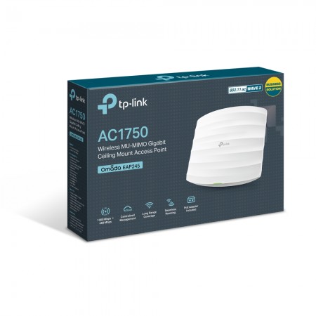 TP-Link EAP245 AC1750 Wireless Dual Band Gigabit Ceiling Mount Access Point, 450Mbps at 2.4GHz + 1300Mbps at 5GHz, 1 x G LAN,802.3at PoE Supp., Centralized Management, Band Steering,Load Balance,Rate Limit,6 Internal Antennas,Ceiling/Wall Mount