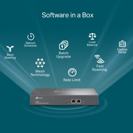 TP-Link OC300 Omada Hardware Controller, 2× 10/100/1000  Ports, 1× USB 3.0 Port, Cloud Access, Up to 500 Omada access points, 100 Omada switches, and 100 Omada routers, Multi-site Management, Omada App, Metal casing, Rack-Mountable