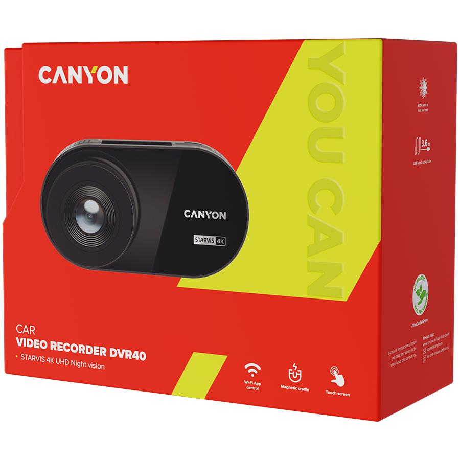 CANYON car recorder DVR40 UltraHD 4K 2160p Wi-Fi Black