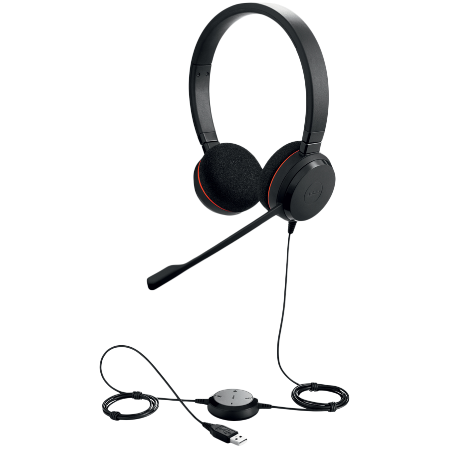 JABRA EVOLVE 20 MS Stereo USB Headband, Noise cancelling, USB connector, with mute-button and volume control on the cord, with foam ear cushion, Microsoft optimized