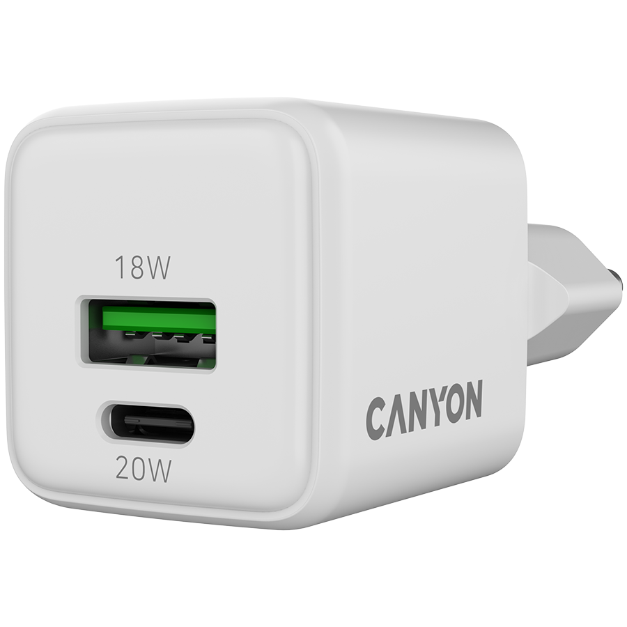 CANYON charger CU20AC GaN 20W 1xPD 1xQC EU White
