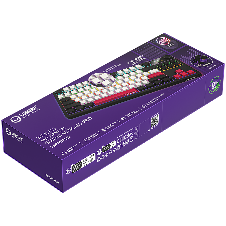 LORGAR KBP70TKLW, Wireless TKL Mechanical Gaming Keyboard Pro, Black/red, EN layout