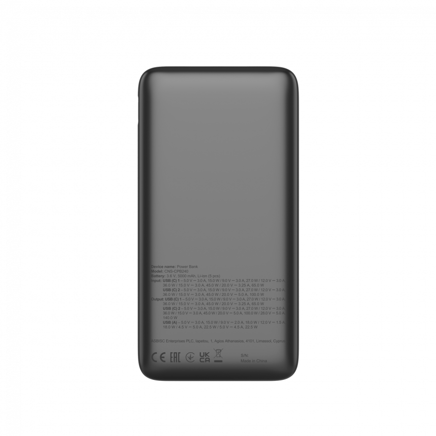 CANYON Power Bank PB-240, 25000mAh PD140W display power bank,Size160.0x82x27 mm Weight 508+-10g, Dark Grey