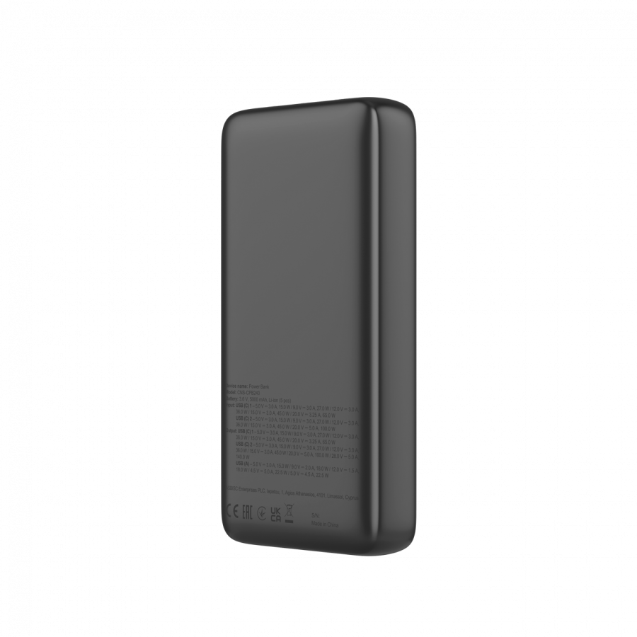 CANYON Power Bank PB-240, 25000mAh PD140W display power bank,Size160.0x82x27 mm Weight 508+-10g, Dark Grey