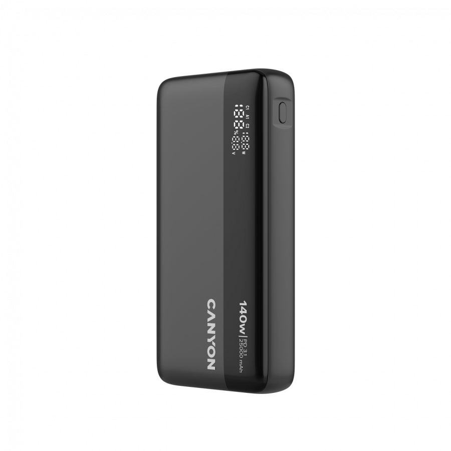 CANYON Power Bank PB-240, 25000mAh PD140W display power bank,Size160.0x82x27 mm Weight 508+-10g, Dark Grey