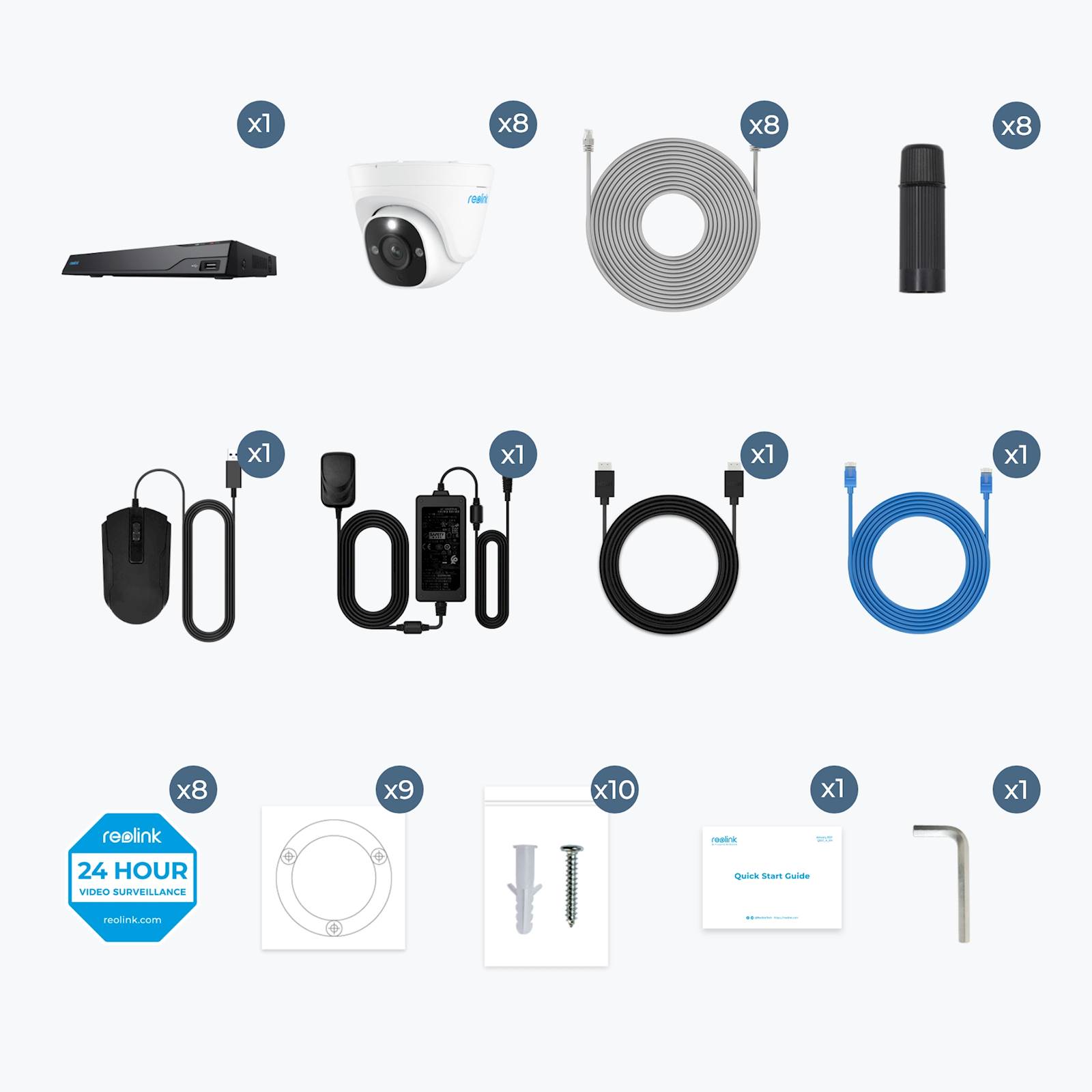 Reolink NVR snimač+ 8x kamera NVS16-12MD8 4K, 12MP, 16 kanalni NVR, 4TB HDD, 8x kamera