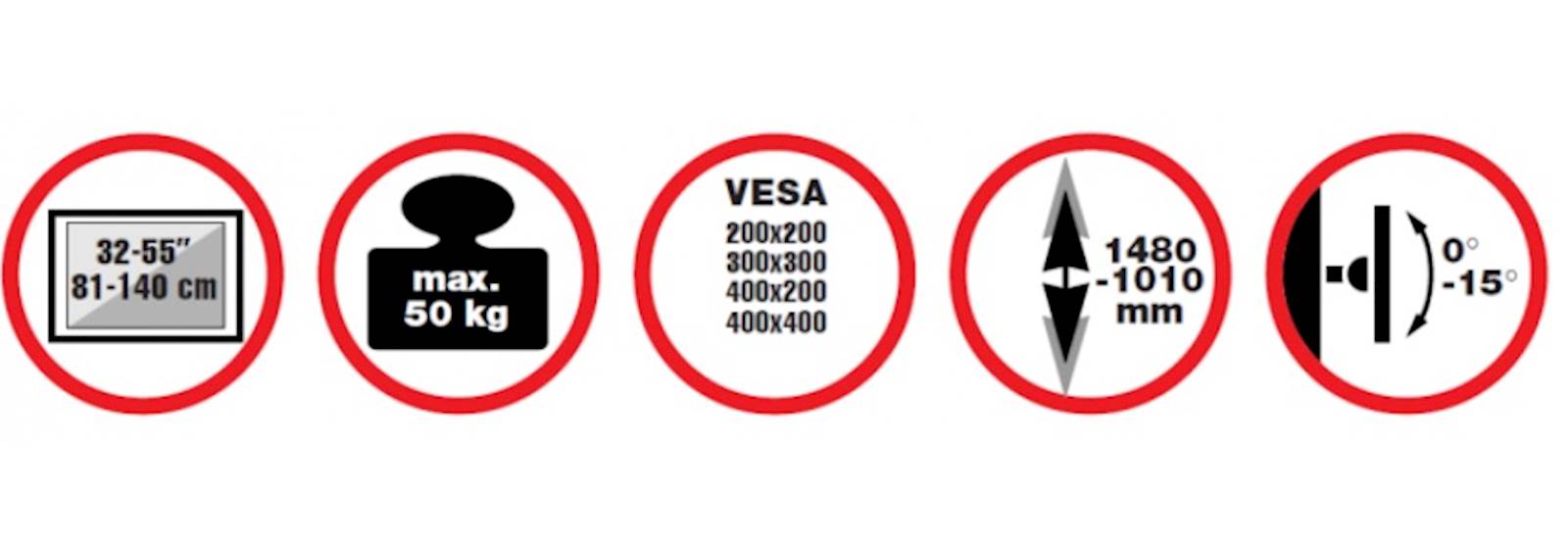 Nosač REFLECTA za TV PALLAS L  for inclined ceilings; 1050-1560mm; inclinable -15°, max load 50kg