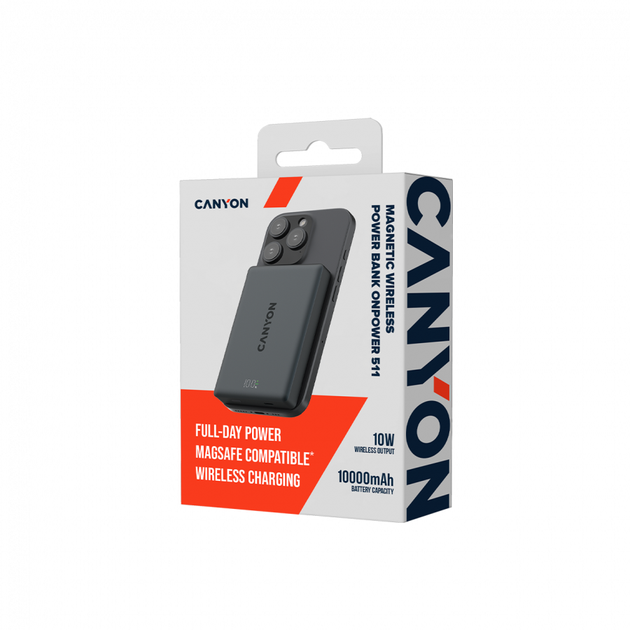 CANYON magnetic power bank OnPower 511 PD20W 10000mAh Aluminium Interstellar Crni