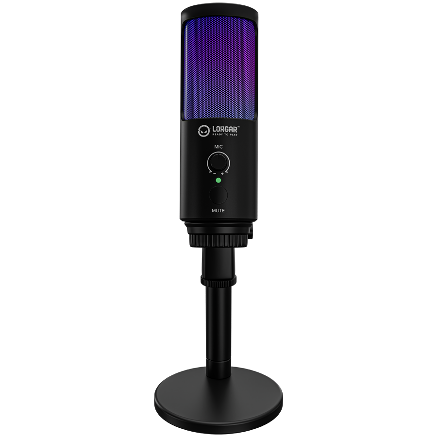 LORGAR SMP40, RGB Microphone with external mute button and metal stand, Black