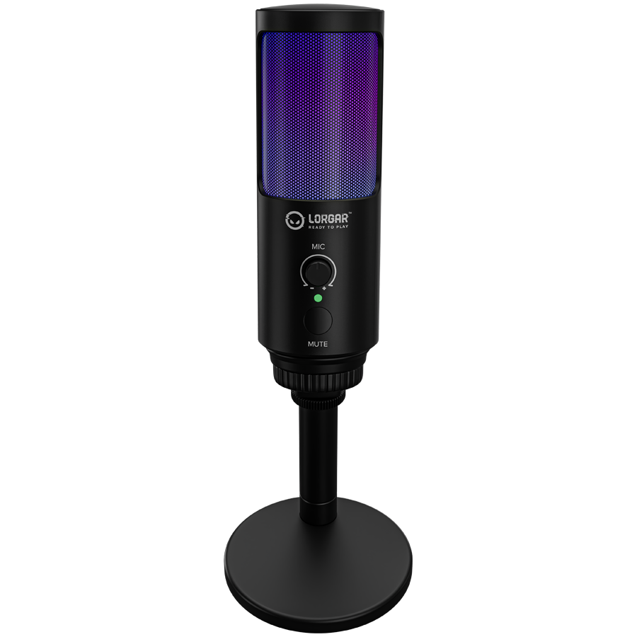 LORGAR SMP40, RGB Microphone with external mute button and metal stand, Black