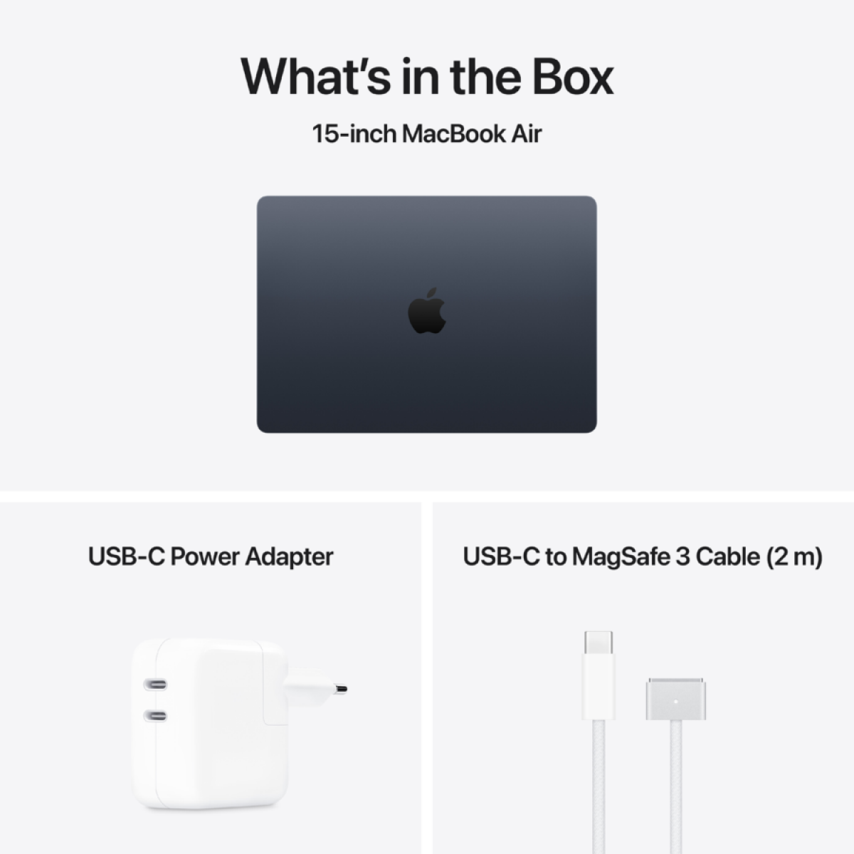 MacBook Air 15-inch,Midnight, Model A3448,M5 CHIP WITH 10C CPU, 10C GPU,16GB unified memory,35W Dual USB-C Power Adapter,512GB SSD storage, Two Thunderbolt 4 Ports,Touch ID,Liquid Retina display,Force Touch Trackpad, KEYBOARD-INT