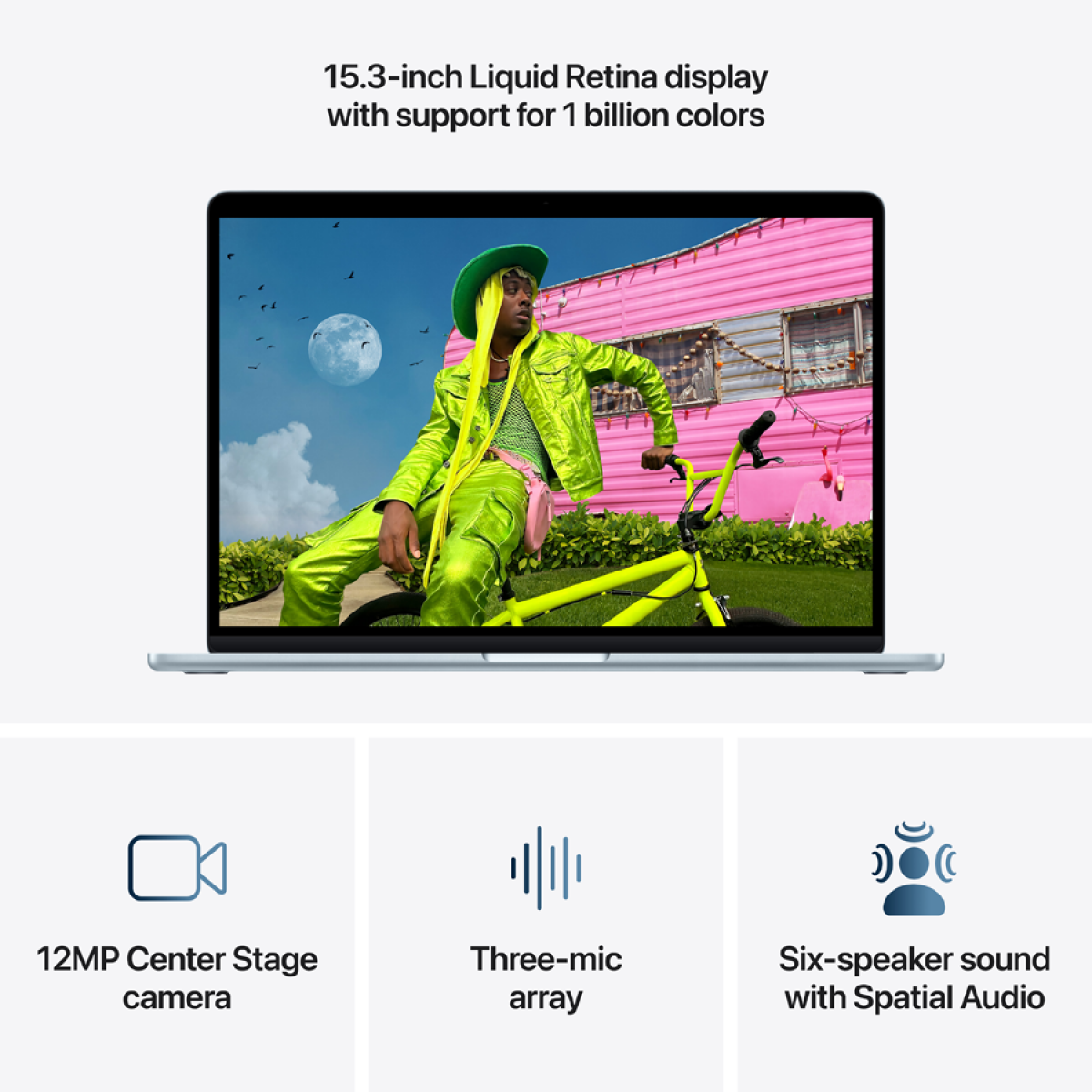MacBook Air 15-inch,Sky Blue,Model A3448,M5 CHIP WITH 10C CPU, 10C GPU,16GB unified memory,35W Dual USB-C Power Adapter, 512GB SSD storage,Two Thunderbolt 4 Ports,Touch ID,Liquid Retina display,Force Touch Trackpad, KEYBOARD-INT