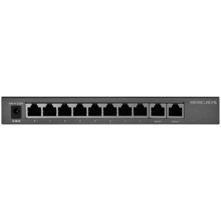 Mercusys MS112GMP 12-Port Gigabit Desktop Switch with 8-Port PoE+,  8x G PoE+ Ports, 2x G Non-PoE Ports, 2x G SFP Slots, 110 W PoE Power, Desktop Steel Case, Wall Mounting,  Extend Mode for 250m PoE Transmitting, Priority Port 1-2, Isolation Mode
