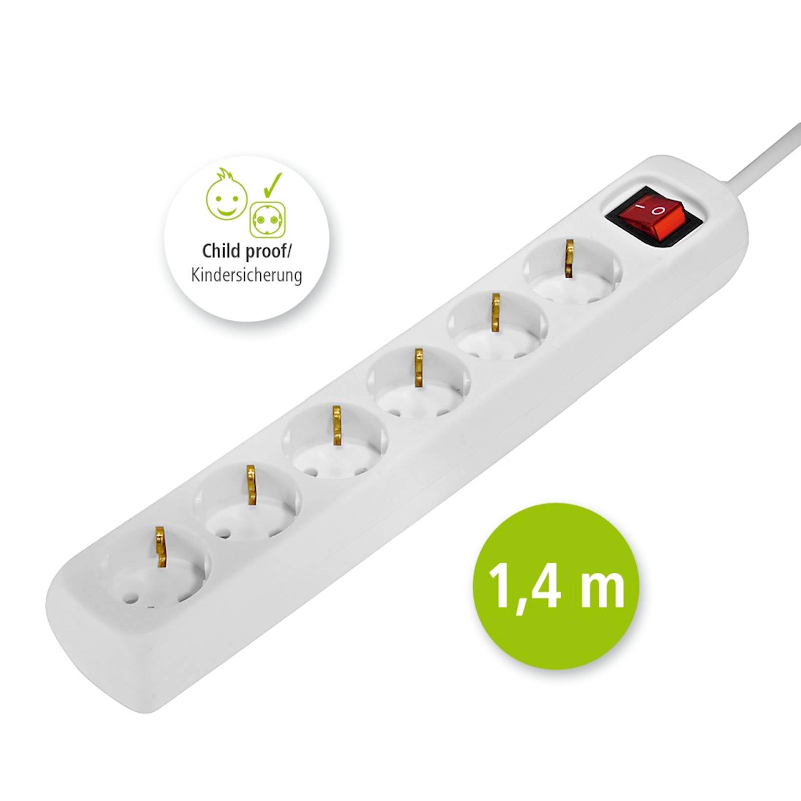 Produžni kabl Hama bijeli, 6 utičnica, 1,4m 