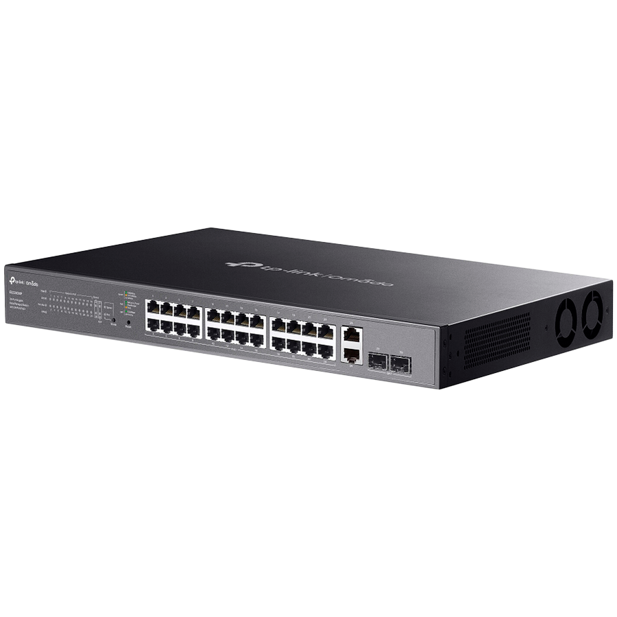 TP-Link ES228GMP Omada 28-Port Gigabit Easy Managed Switch with 24-Port PoE+, 24x Gigabit PoE+ Ports, 2x Gigabit Non-PoE Ports, 2x Gigabit SFP Ports, 384W PoE Power, 1U 19-inch Rack-mountable Steel Case, Omada App.Fast PoE,Perpetual PoE,Flow Control